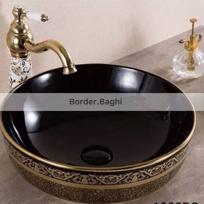 کاسه روشویی مدل مشکی طلایی گل جدید