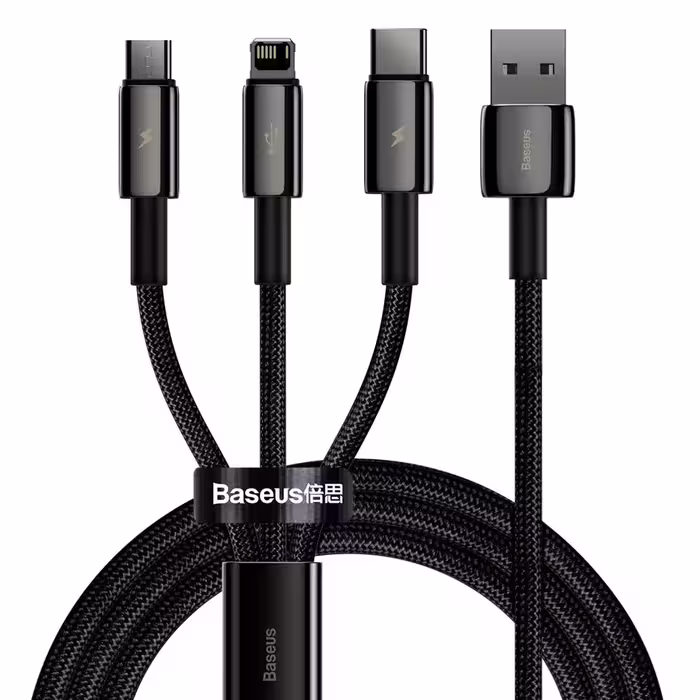 کابل شارژ 1 به 3 MicroUSB / lightning/ Type-C باسئوس CAMLTWJ-01 طول 1.5 متر