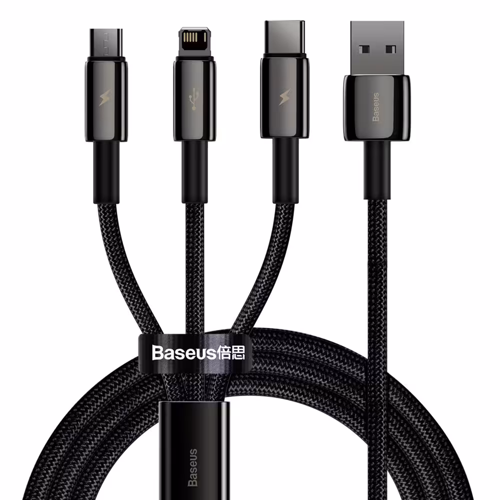 کابل شارژ 1 به 3 MicroUSB / lightning/ Type-C باسئوس CAMLTWJ-01 طول 1.5 متر