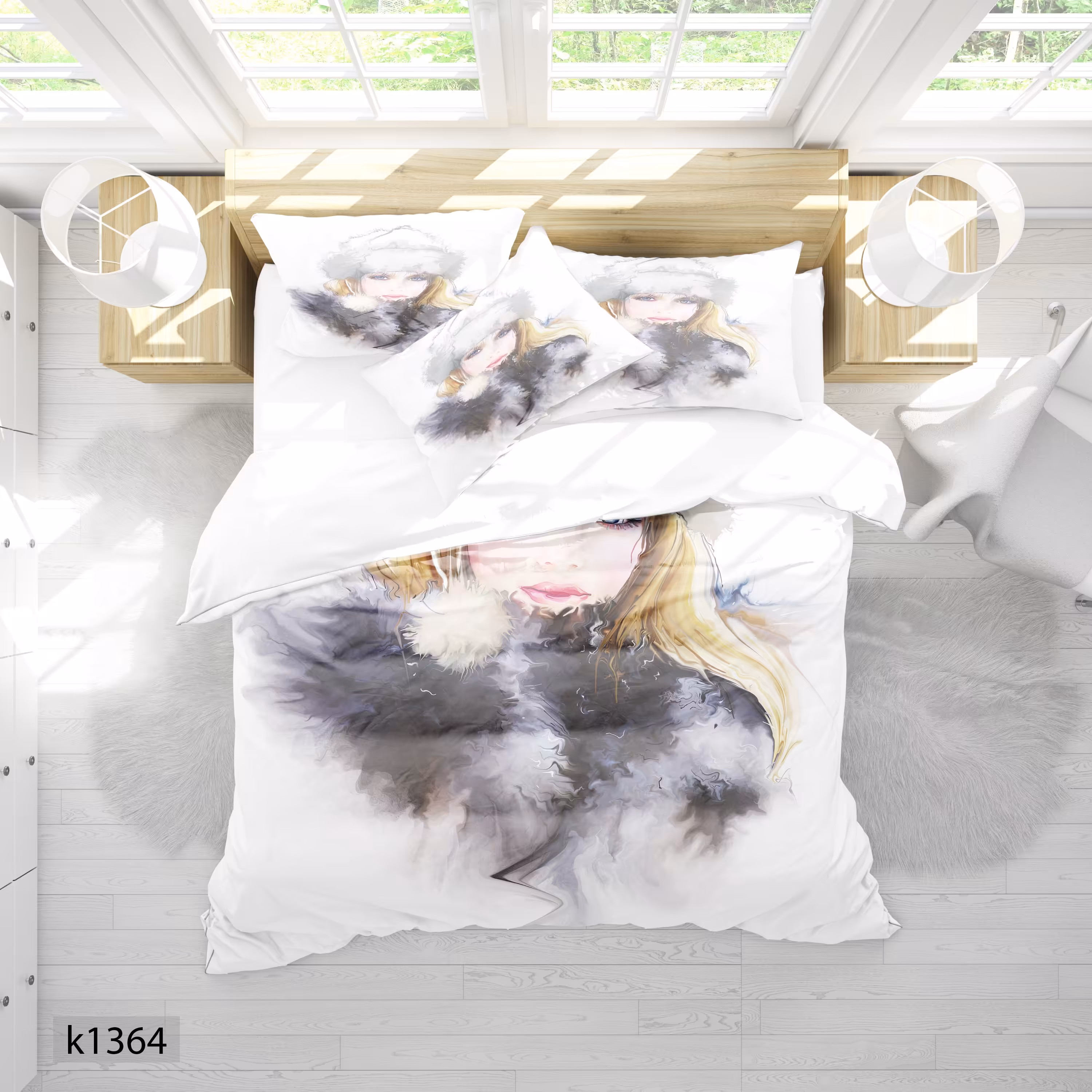 ست رو تختی چاپی 4 تیکه کالیفرنیا یک نفره   کد1364