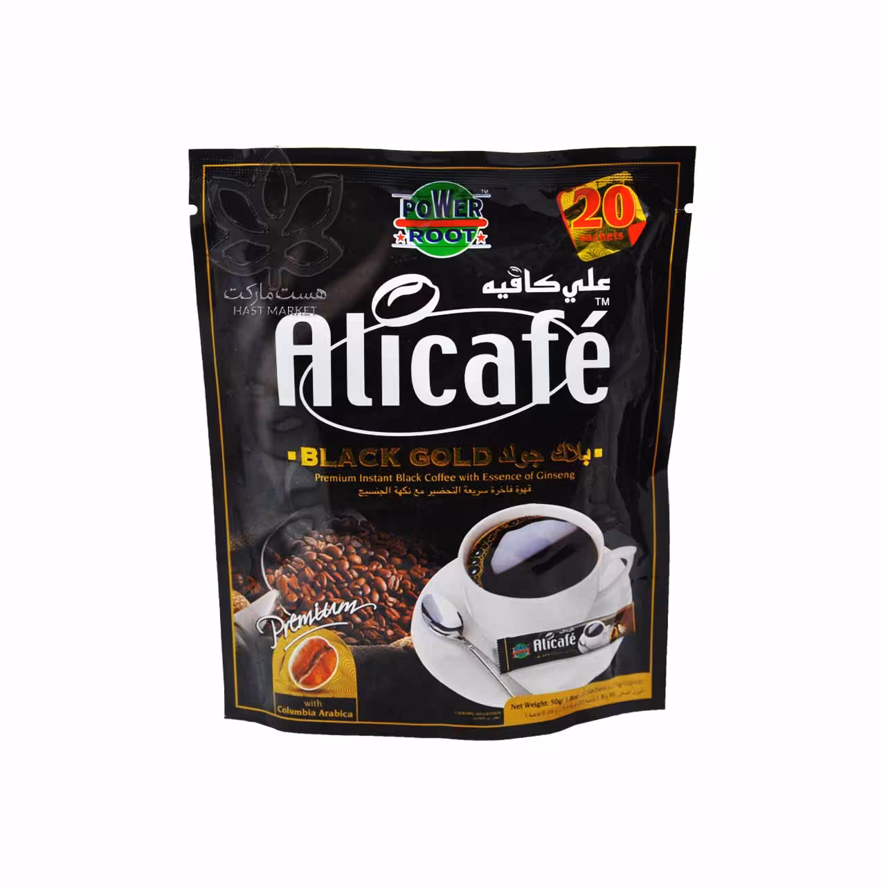 قهوه فوری با عصاره جینسینگ مشکی ( بلک ) 20 عدد علی کافه - Alicafe