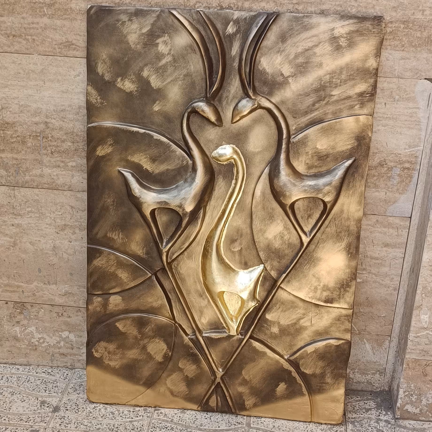 تابلو گچبری مدرن آهوی اسلایمی🦌 ابعاد120×80 ضمانت عدم تکرار کار  نصب آسان با چسب کاشی و پیچ لورپلاک زنگ اکرولیک 