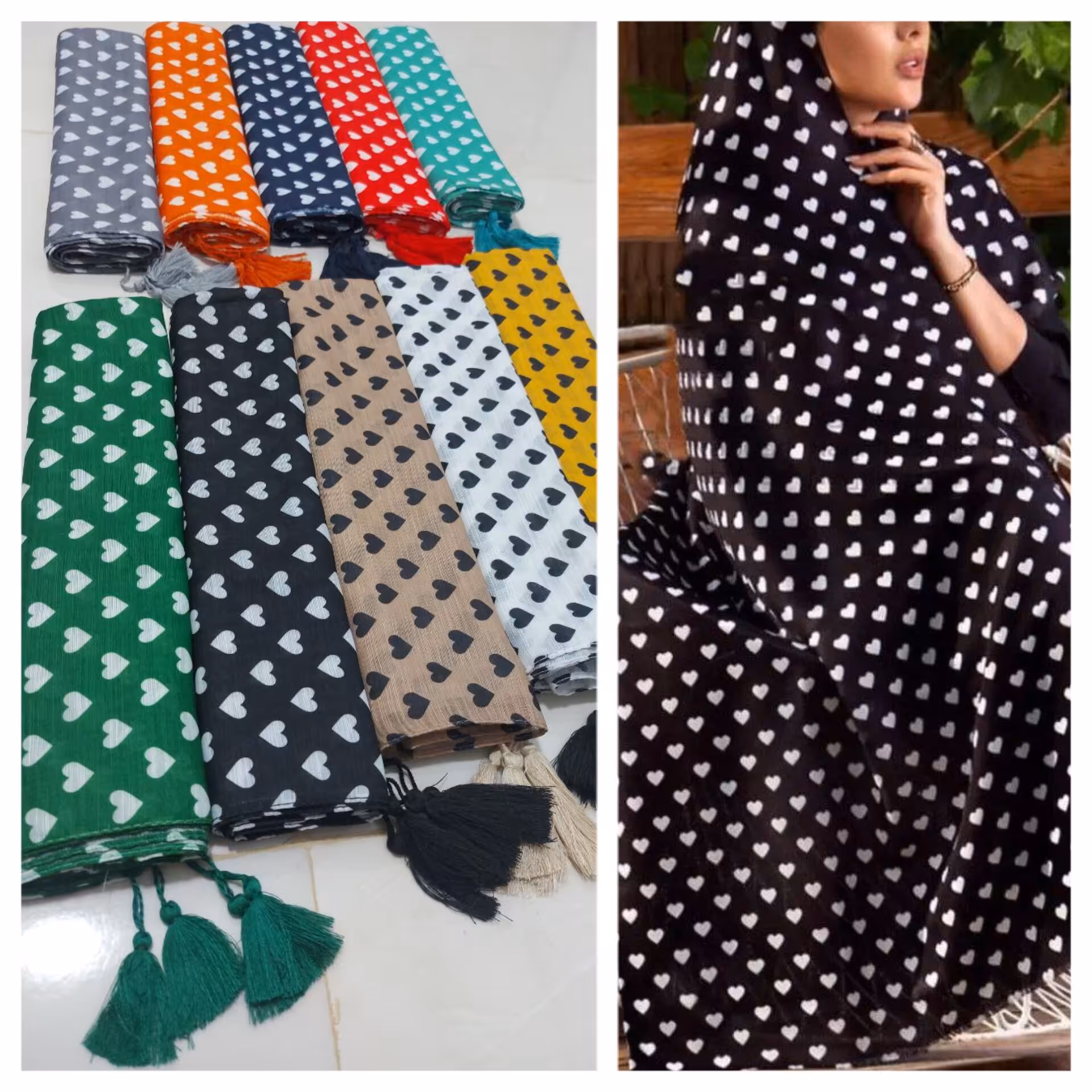 شال نخ اسلپ منگوله دار طرح قلب