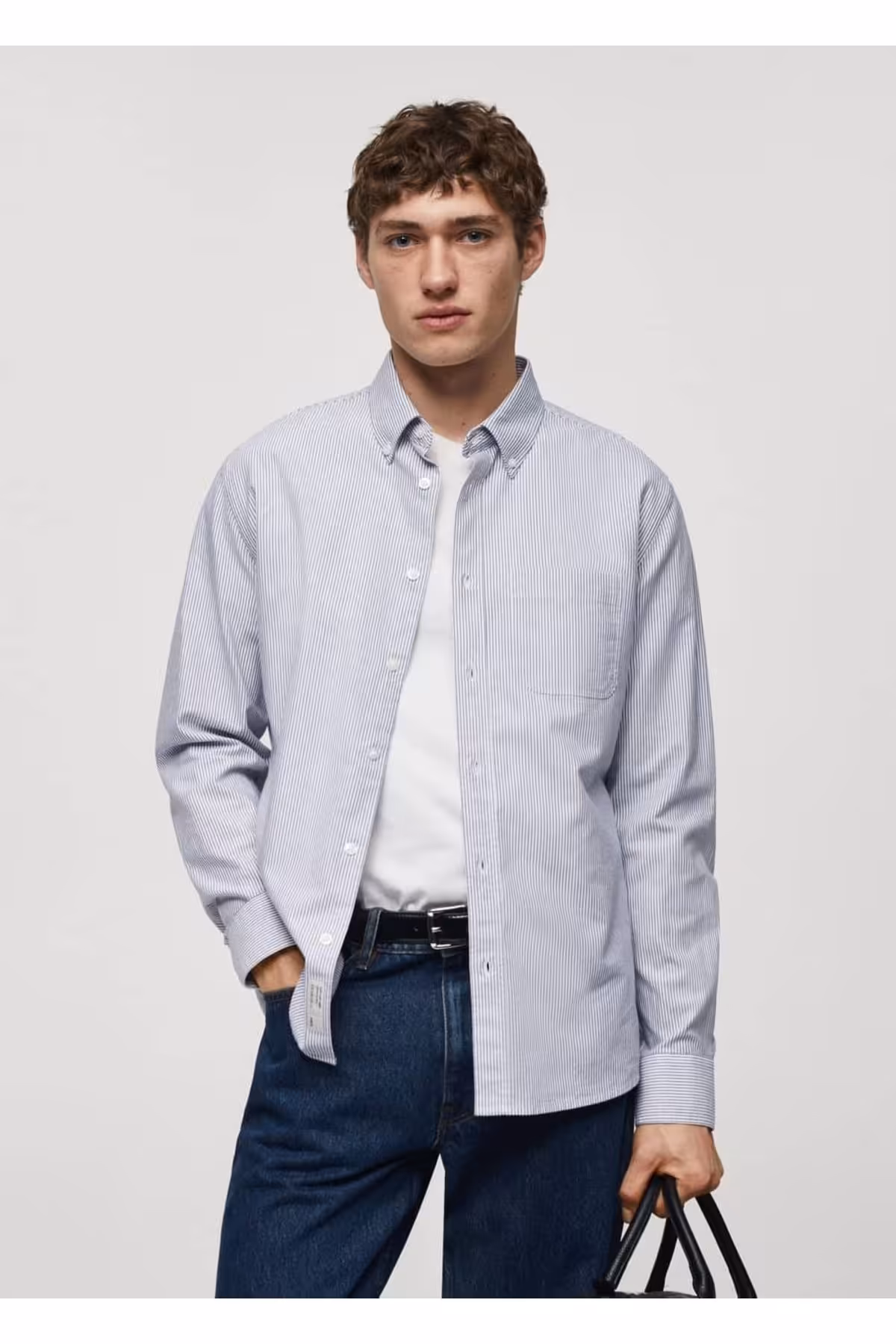 پیراهن / بلوز دکمه دار آبی مردانه راه 100 ٪ پنبه MANGO Man