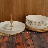 شیرینی و میوه خوری سرامیک دستگیره چوبی (پس کرایه)