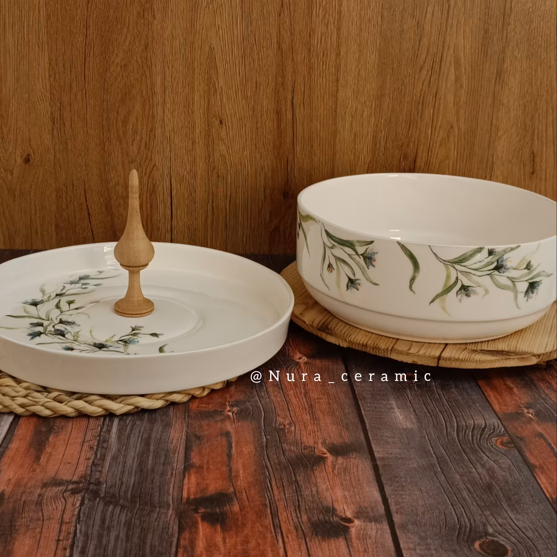 شیرینی و میوه خوری سرامیک دستگیره چوبی (پس کرایه)