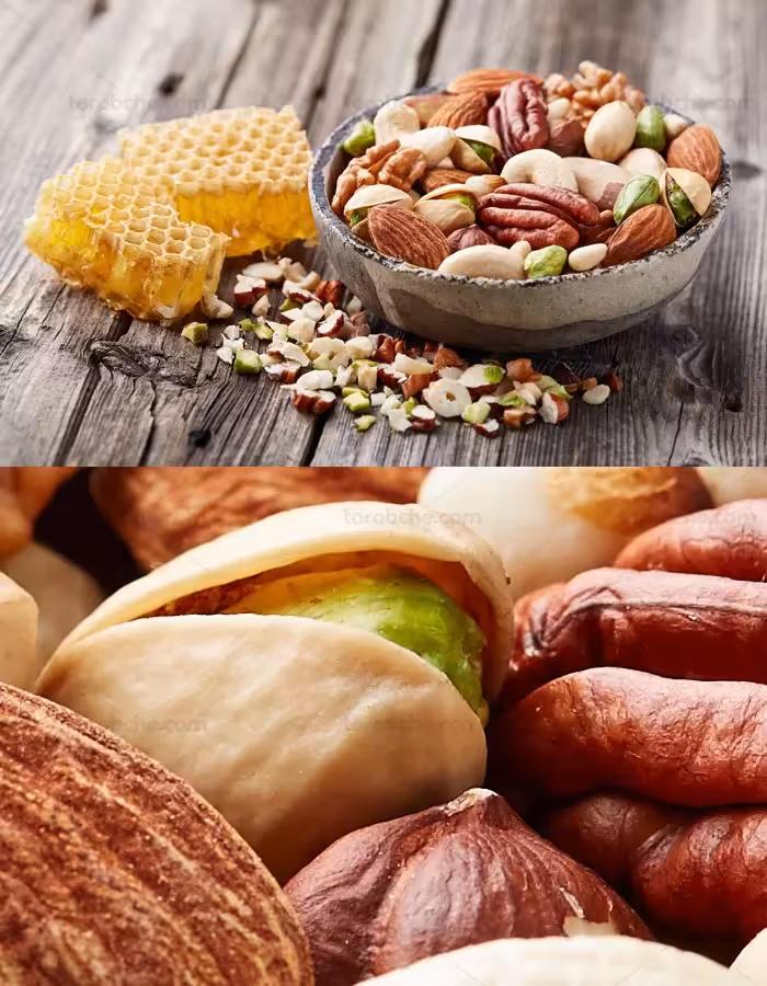 عکس با کیفیت مغز آجیل تازه با عسل - گرافیک با طعم تربچه