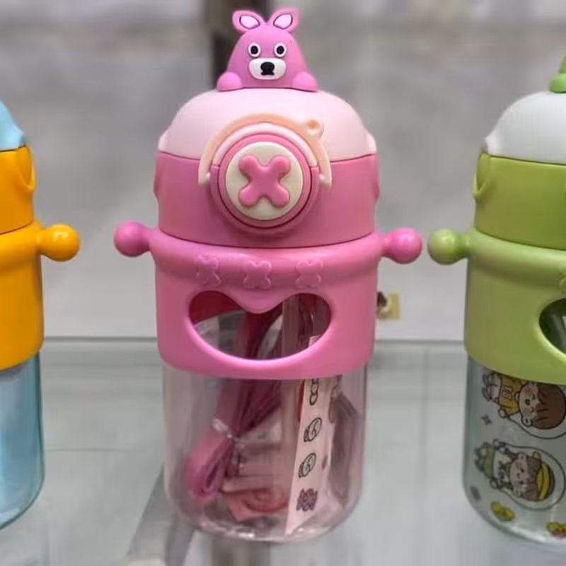 قمقمه فانتزی نی دار 500 میلی لیتر نشکن دسته دار قمقمه کودک قمقمه بچگانه