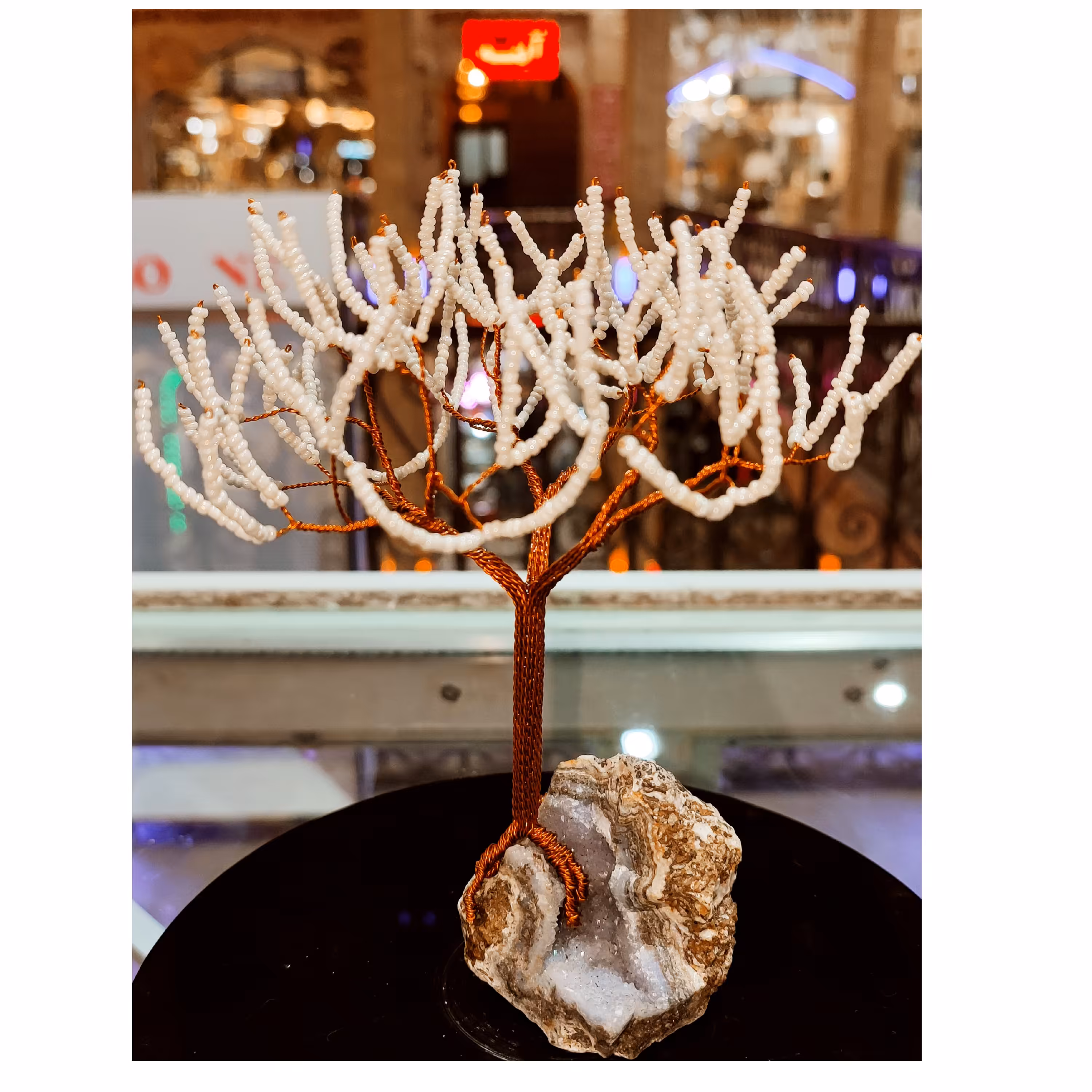 درختچه مسی با مرواریدسفید(جهت شاخه)وسنگ امیتیست جهت پایه زیباترین کادویی