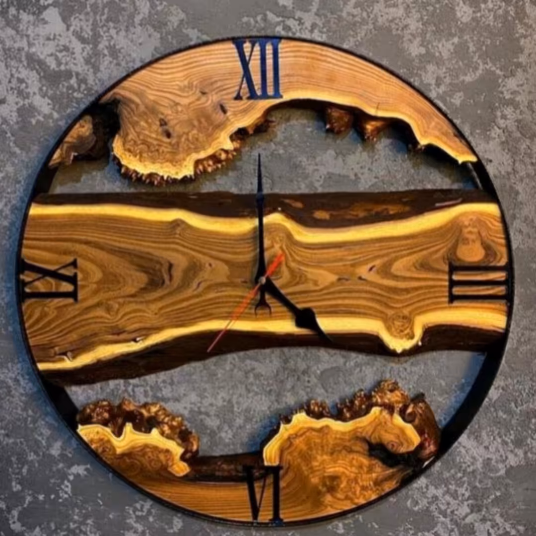 ساعت روستیک با رینگ چوبی و اعداد یونانی دکوراتیو قطر کار 50 سانت کارشده با چوب کهور