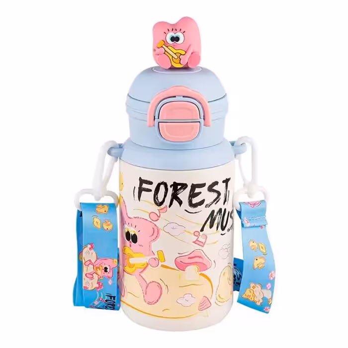 فلاسک کودک دو درب نی دار مدل FOREST MUSIC ظرفیت 480 میل