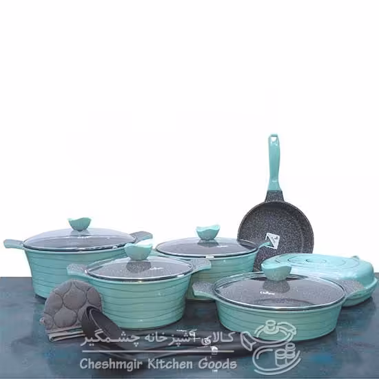 سرویس قابلمه گرانیتی یونیک 16 پارچه سبزآبی لاین مدل UN-7732