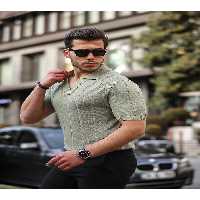 تی شرت سبز مردانه V NECK روزمره خاکی اورجینال Valiberta
