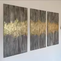 تابلو دکوراتیو مدرن چند تکه ورق نقره  نقاشی برجسته تم طوسی مینیمال