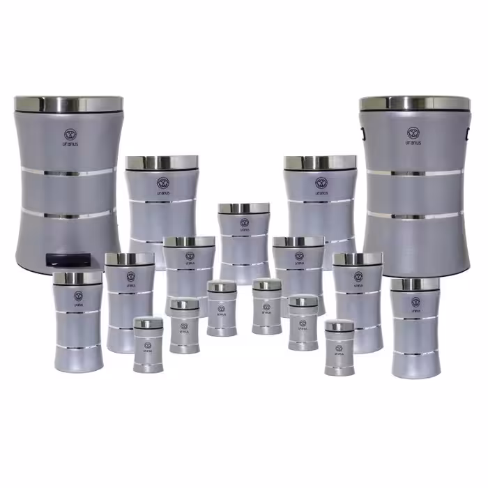 سرویس آشپزخانه اورانوس 17 پارچه نقره‌ای متالیک استیل