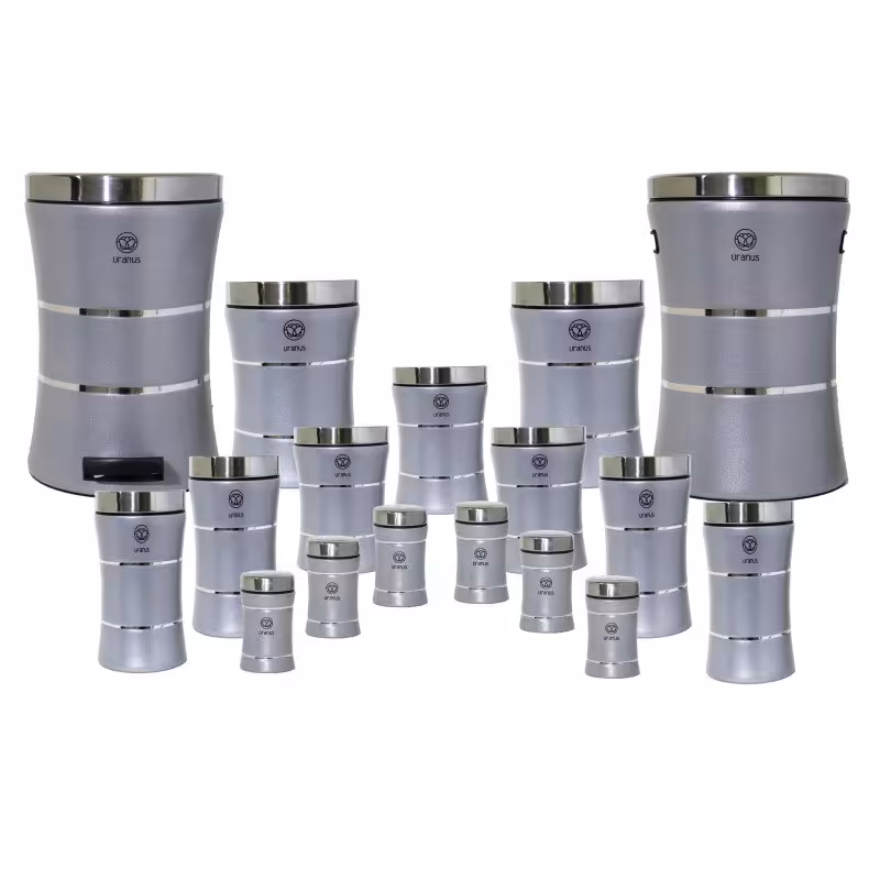 سرویس آشپزخانه اورانوس 17 پارچه نقره‌ای متالیک استیل