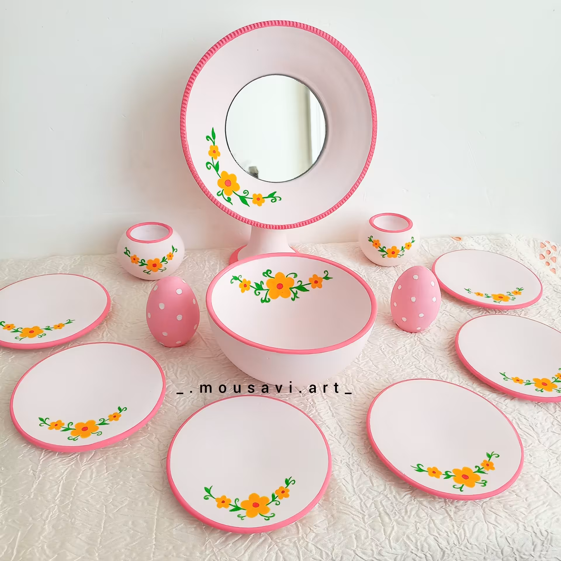 هفت سین سفالی طرح گل