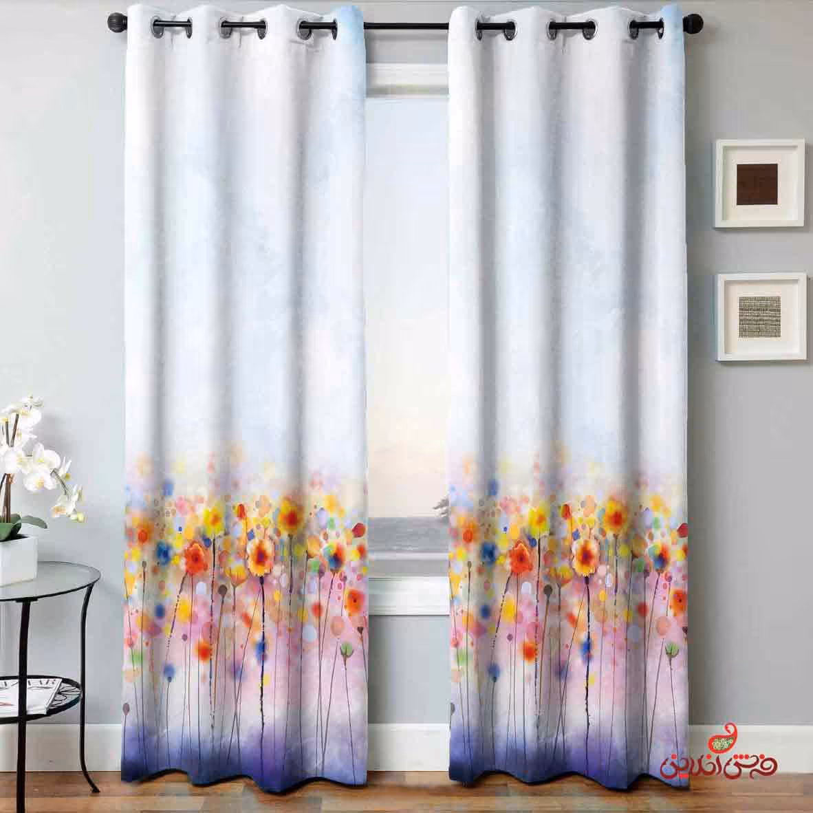 پرده 2عددی گل آبرنگی کد 2109