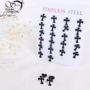 گوشواره استیل صلیب مشکی رنگ ثابت کد 10915