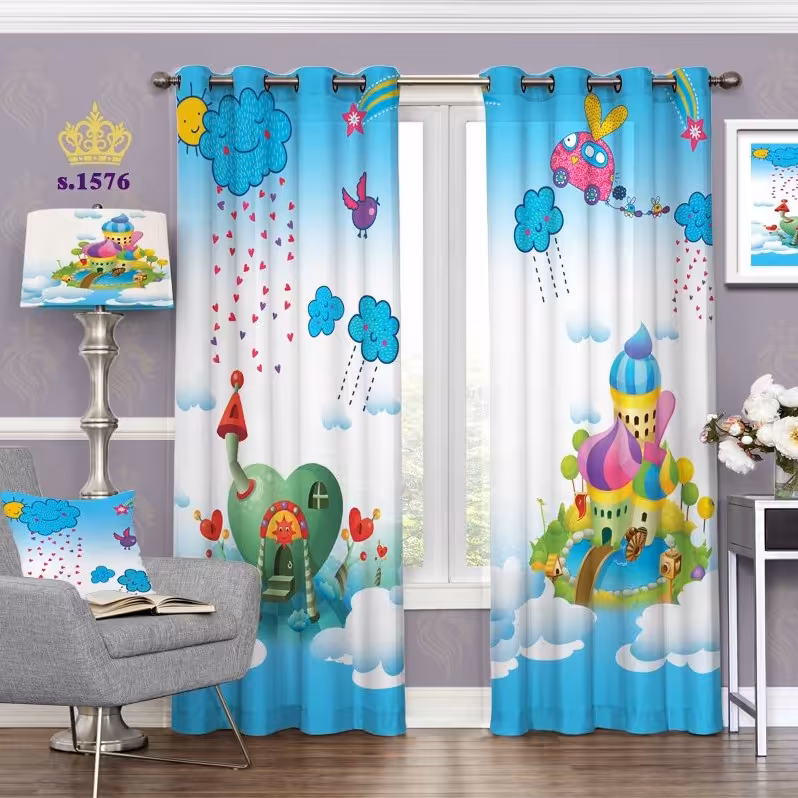 پرده اتاق خواب کودک دو قواره طرح کارتونی کد S1576