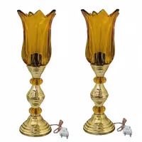 شمعدان آباژور لاله قلبی لامپ خور  دوتایی (رنگ زرد)