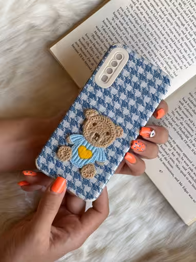 قاب موبایل سامسونگ خرس تدی کاموایی پارچه ای محافظ لنزدار