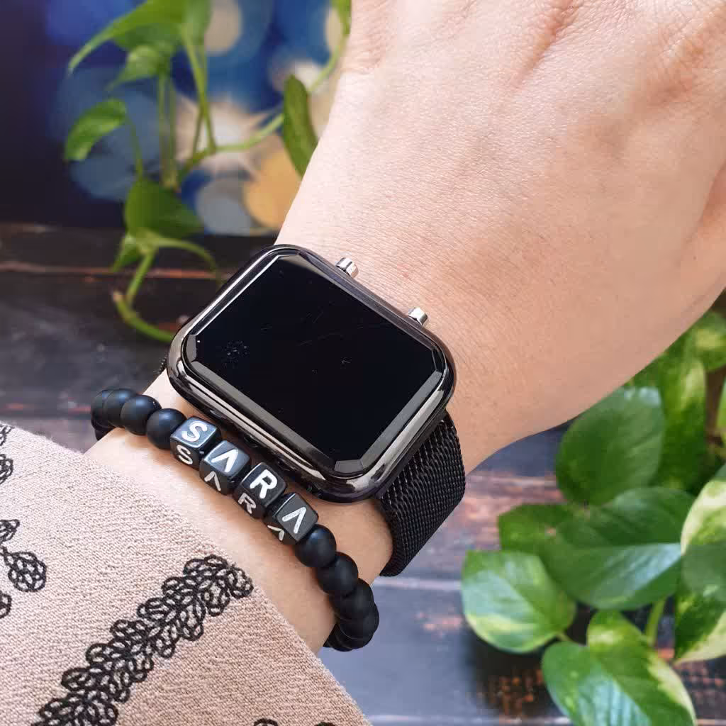 ساعت مچی ال ای دی بند حصیری مربعی   Led