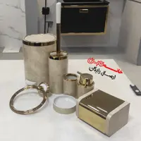 ست 7 پارچه سرویس بهداشتی هارمونی مدل روشا رنگ بتن کرم طلایی بهمراه جادستمال کاوردار 