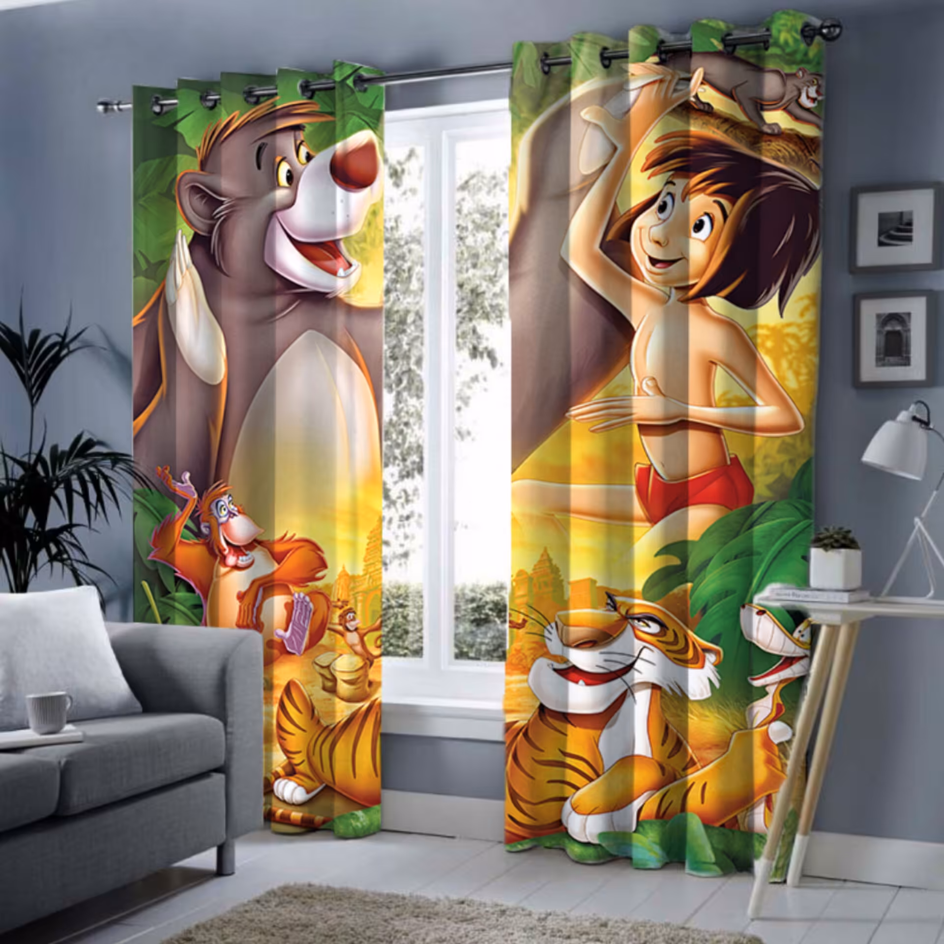 پرده اتاق کودک یک قواره با طرح پسر جنگل