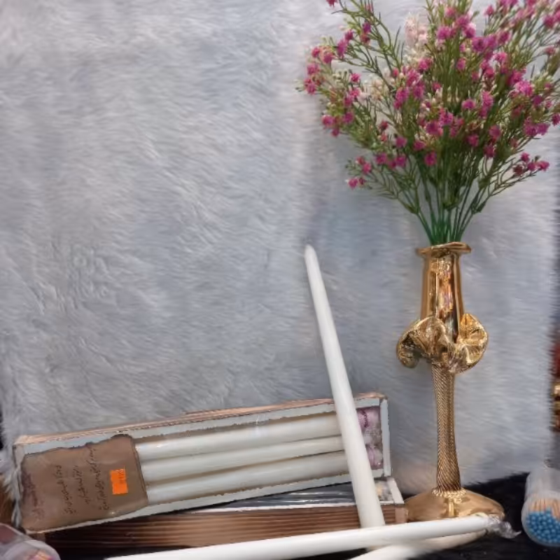 شمع قلمی  20 سانتی رنگ سفید بسته 6 عددی جعبه چوبی