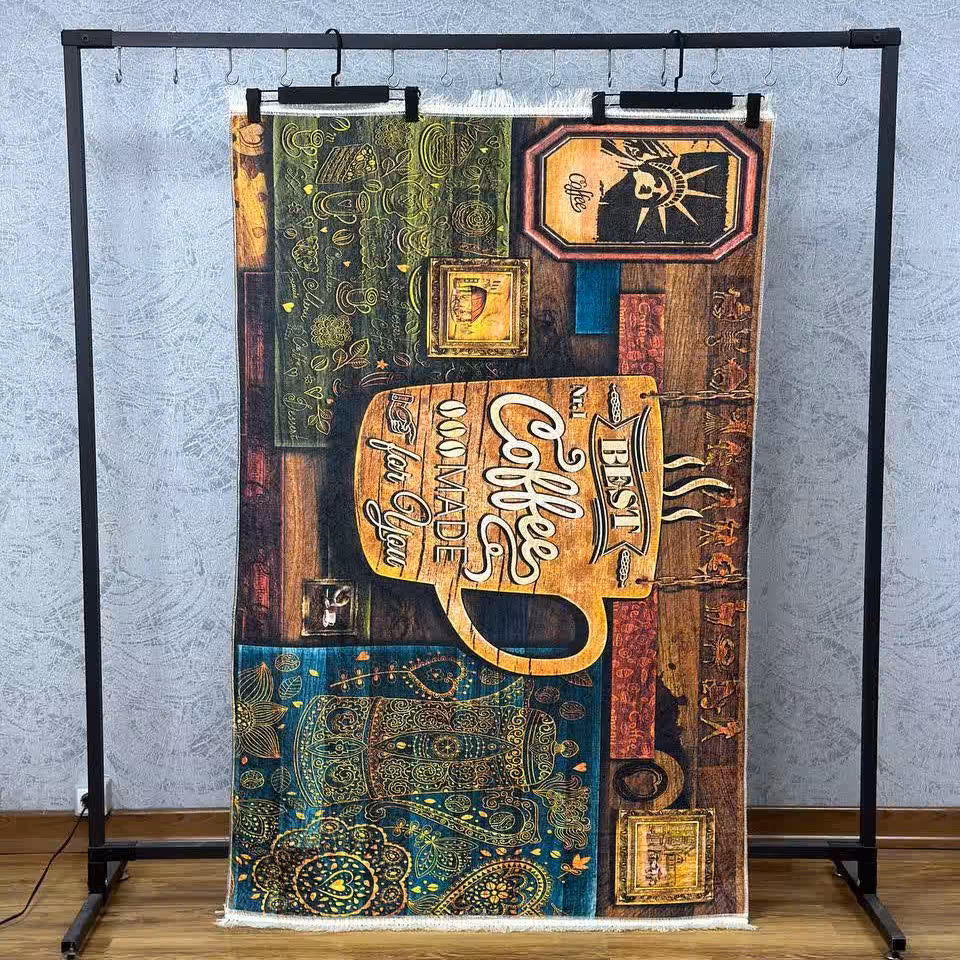 قالیچه درجه1، 1x1.5، باترمزفرش، طرح Coffee، کد011(سایر سایز دایرکت)