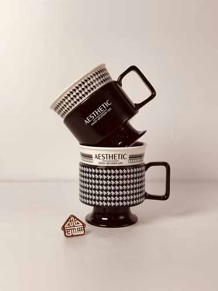 ماگ پایه دار سفیدمشکی کد002626