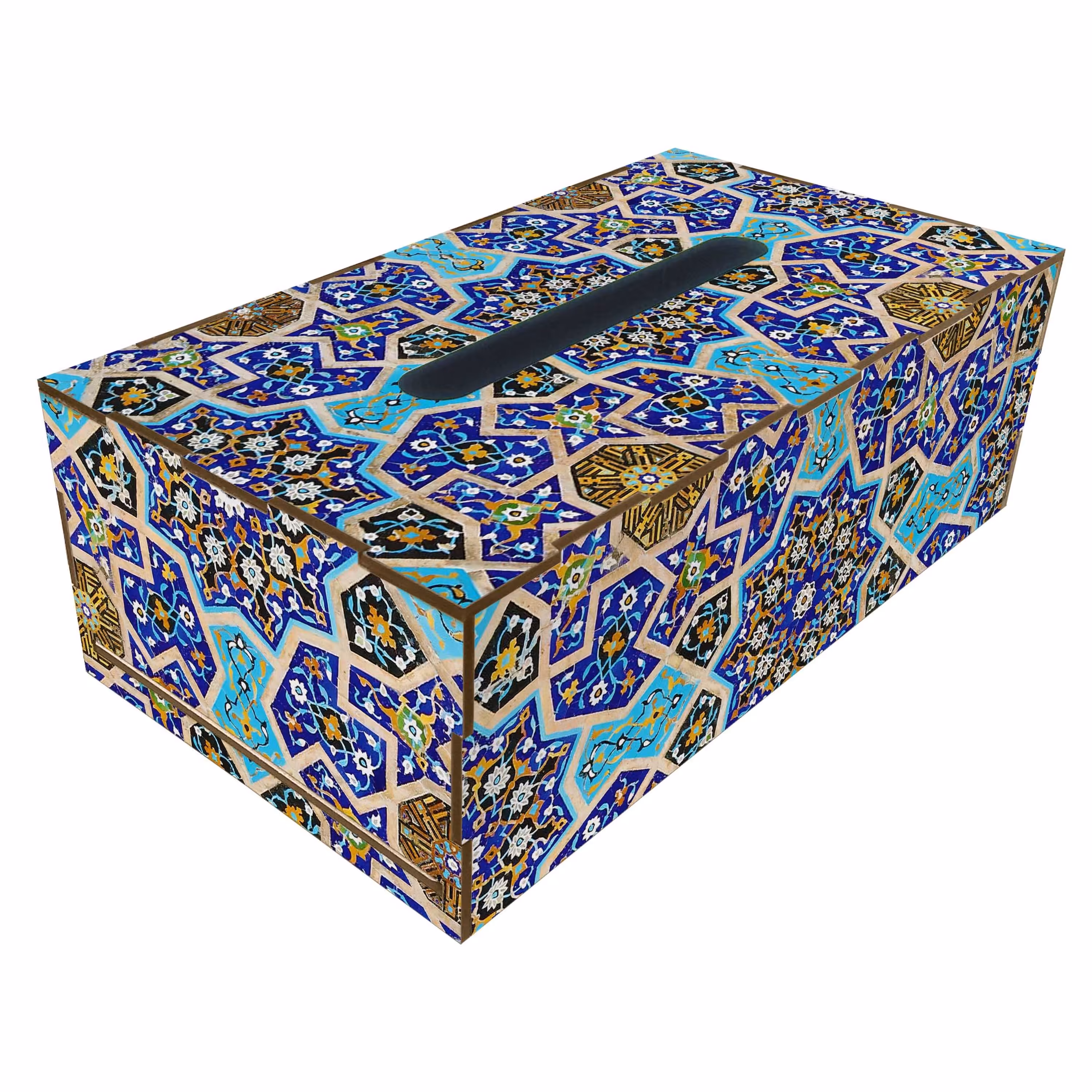 جعبه دستمال کاغذی چوبی طرح دار مدل TB112 طرح کاشی کاری سنتی