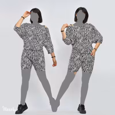 ست زنانه بلوز شلوارک طرح گورخری مدل FARNAZ
