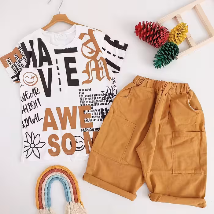 تیشرت شلوارک بچگانه اسپرت جنس پنبه و لینن مناسب 6 تا 11 سال