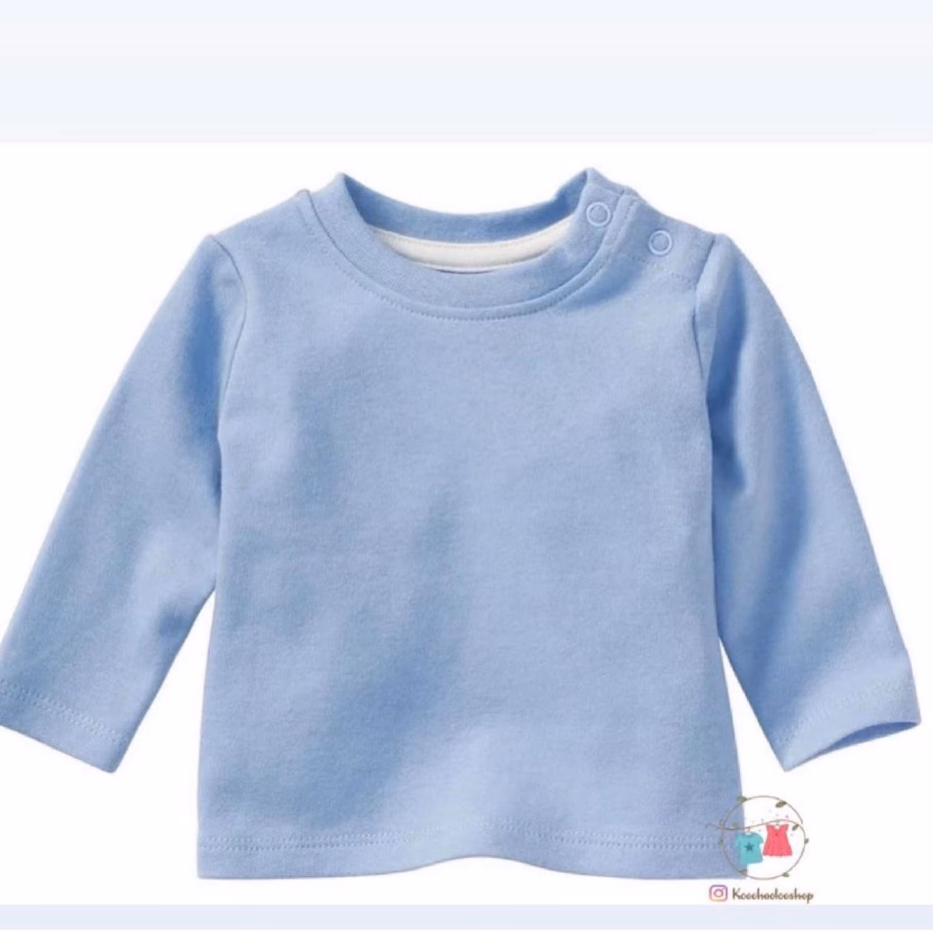 بلوز آستین بلند لوپیلو 2تا 6 ماه نوزادی آبی کنار یقه دکمه دار