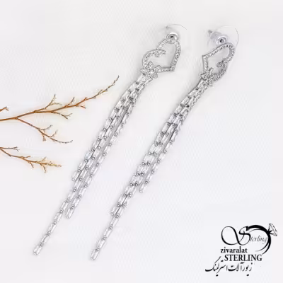 گوشواره قلب آویز جواهری کد 12203