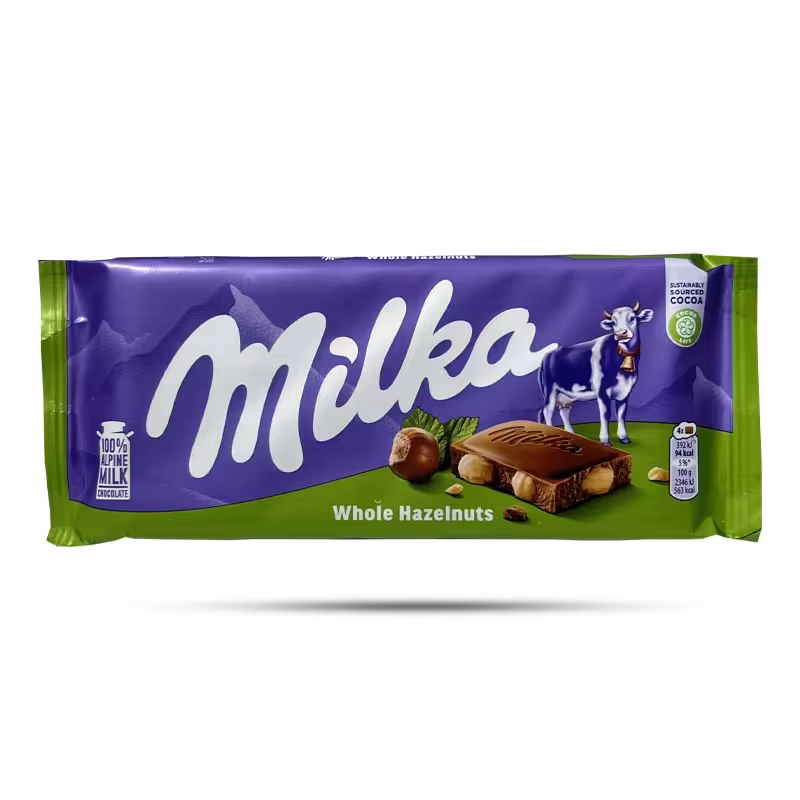 شکلات میلکا با مغز فندق کامل حجم 100 گرم