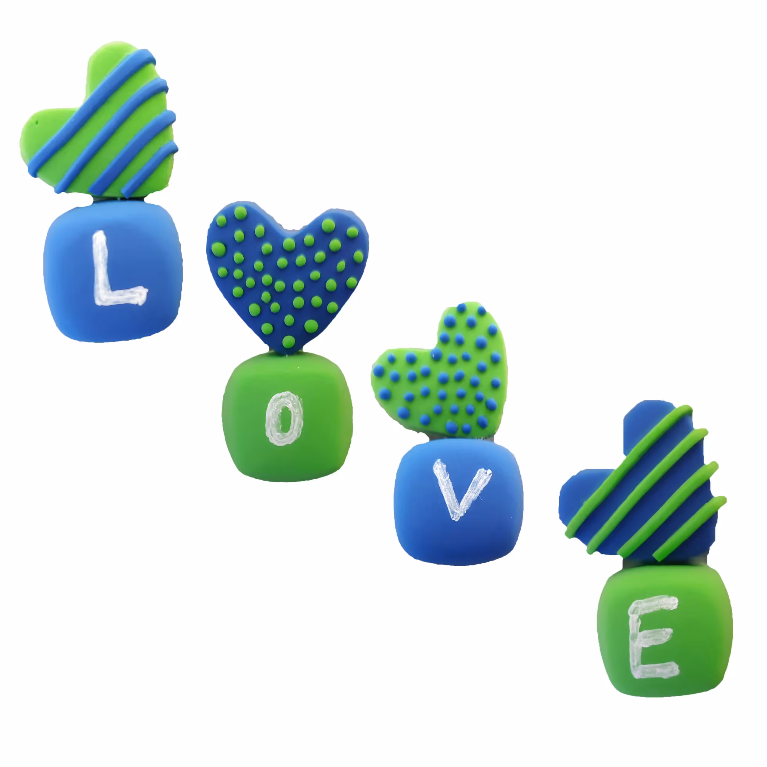 مگنت یخچال قلب و مکعب ( love ) کد MK118 مجموعه 4 عددی - رنگ سبز و آبی