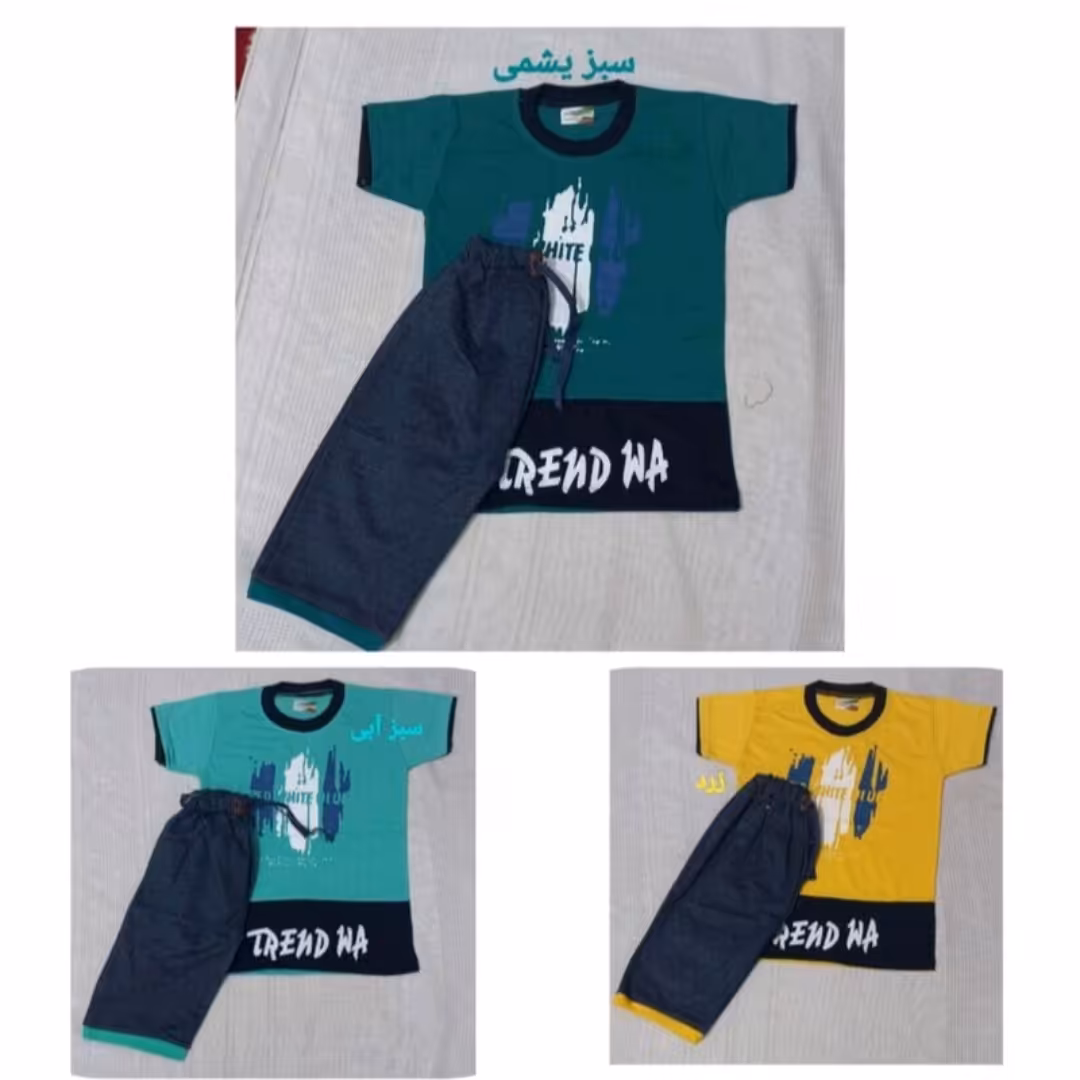 تیشرت و شلوارک پسرانه سایز 50 جنس تیشرت نخ پنبه و جنس شلوارک طرح لی