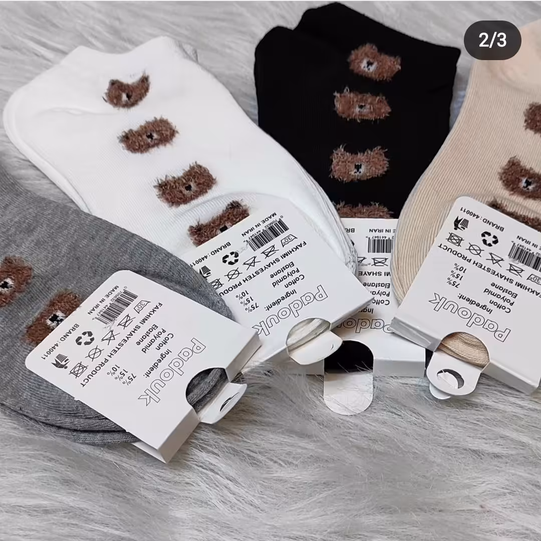 جوراب نخی خرس دار مناسب فصل گرما جنس و کیفیت عالی فروش بصورت جین ده تایی رنگ بندی میکس داخل جین