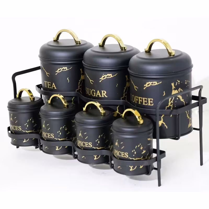 ست پاسماوری ادویه  فلزی ( مشکی طلایی با طرح ماربل (B.V.K) 815591