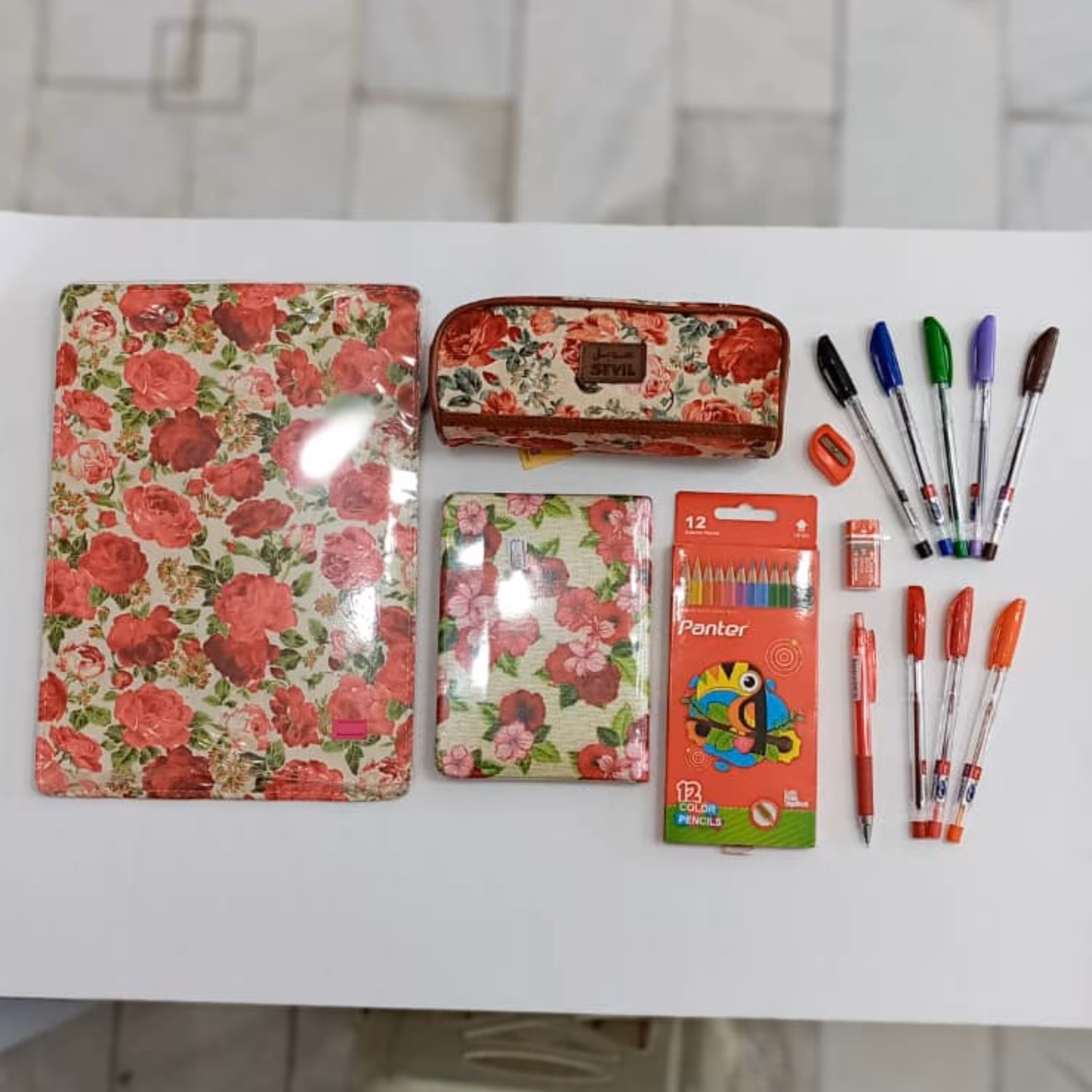 لوازم تحریر15 تکه طرح گل گلی دخترانه با کیفیت بالا