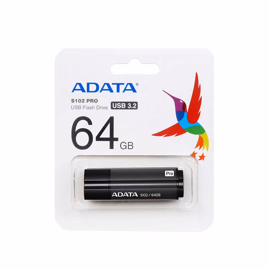فلش ADATA مد S102 PRO با ظرفیت 64 گیگابایت (گارانتی مادام العمر آونگ) - مشکی
