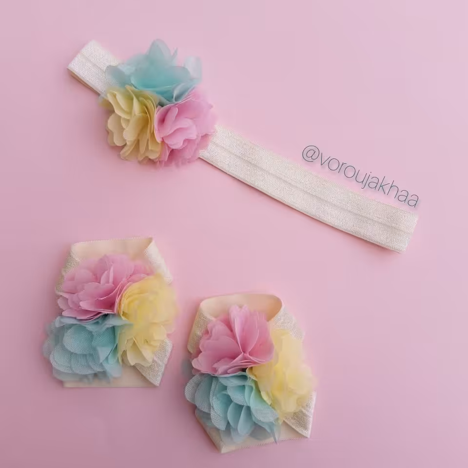 ست هدبند پابند سه گل رنگی (تم تکشاخ یونیکورن)