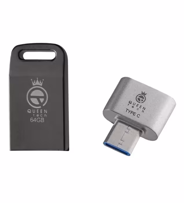 فلش مموری کوئین تک مدل UNIQUE C-PLUS به همراه مبدل USB-C OTG ظرفیت 64 گیگابایت