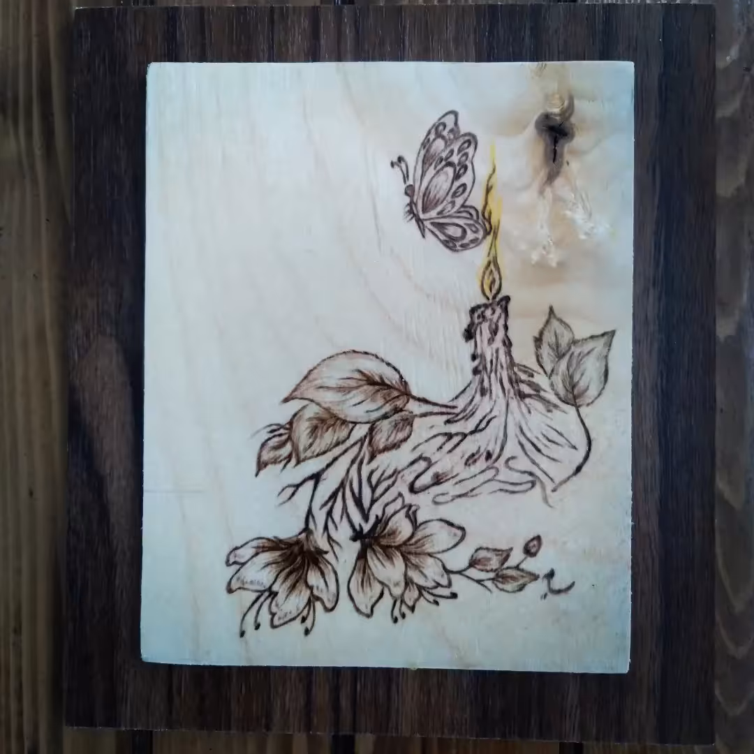 تابلو شمع گل پروانه سوخت نگاری کار دست زیبا قیمت مناسب