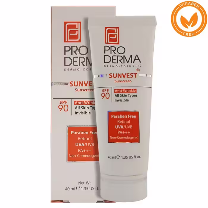 کرم ضدآفتاب و ضدچروک SPF90 بی رنگ پرودرما مناسب برای انواع پوست
