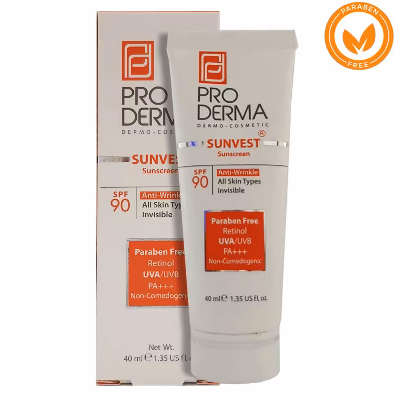 کرم ضدآفتاب و ضدچروک SPF90 بی رنگ پرودرما مناسب برای انواع پوست