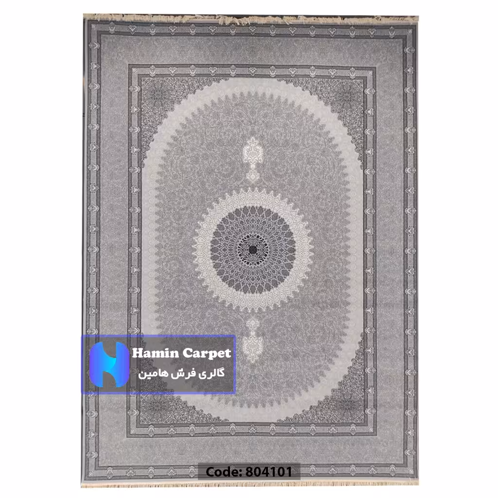 فرش 9 متری 700شانه تراکم 2550 نخ آکلریک رنگ زمینه نقره ای کد AR804101